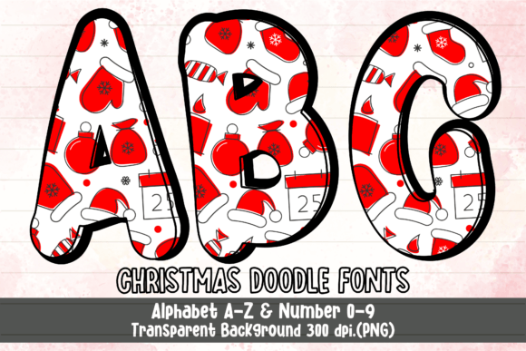 Christmas Doodle Alphabet Letters PNG: Graphics & Illustrations for Holiday Branding