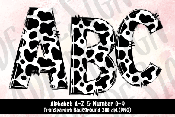 Cow Print Doodle Alphabet Clip Art PNG for Graphics & Illustrations