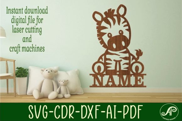 Cute Zebra Name Sign Svg Laser Cut Templ for Signs