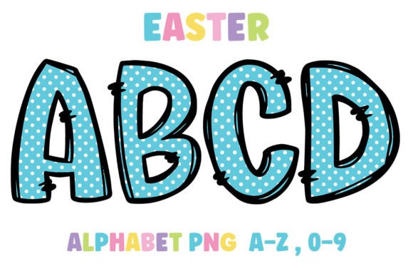 Easter Blue Pastel Alphabet Doodle Font for Graphics and Illustrations