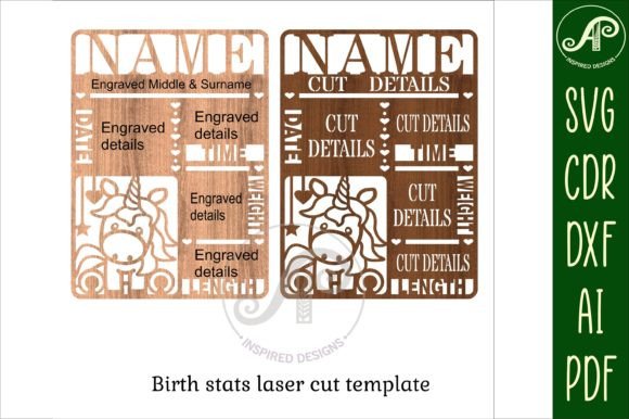 Unicorn Baby Stats, Birth Plaque SVGfile for Laser Cutting