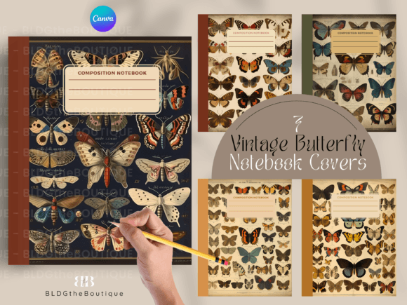 Vintage Butterfly KDP Notebook Covers: Graphics & Print Templates